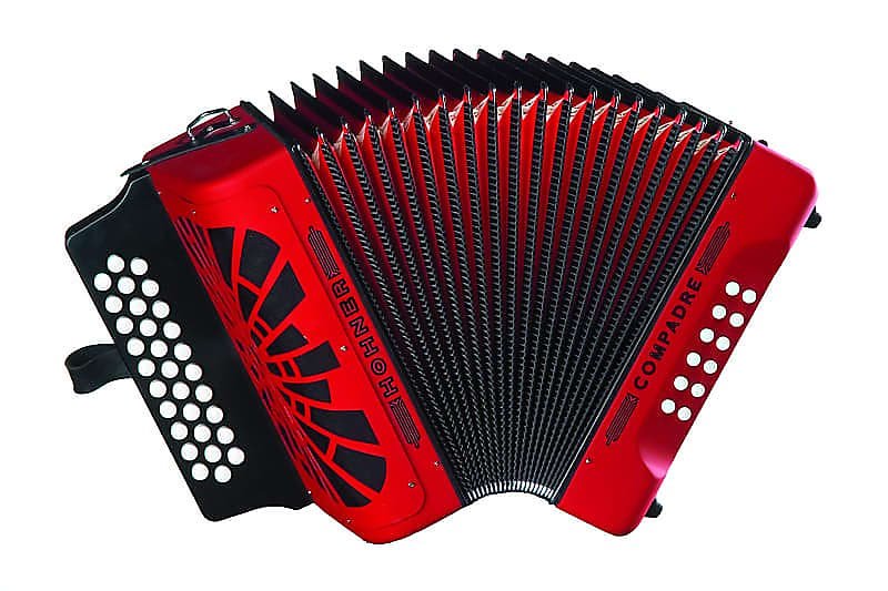 Acordeón Hohner COER Compadre EAD con funda y correa en color rojo con rejilla plateada (solo pedido anticipado)